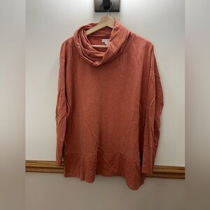 EUC Garnet Hill Cowl Sweater Stretchy Coral Red size medium